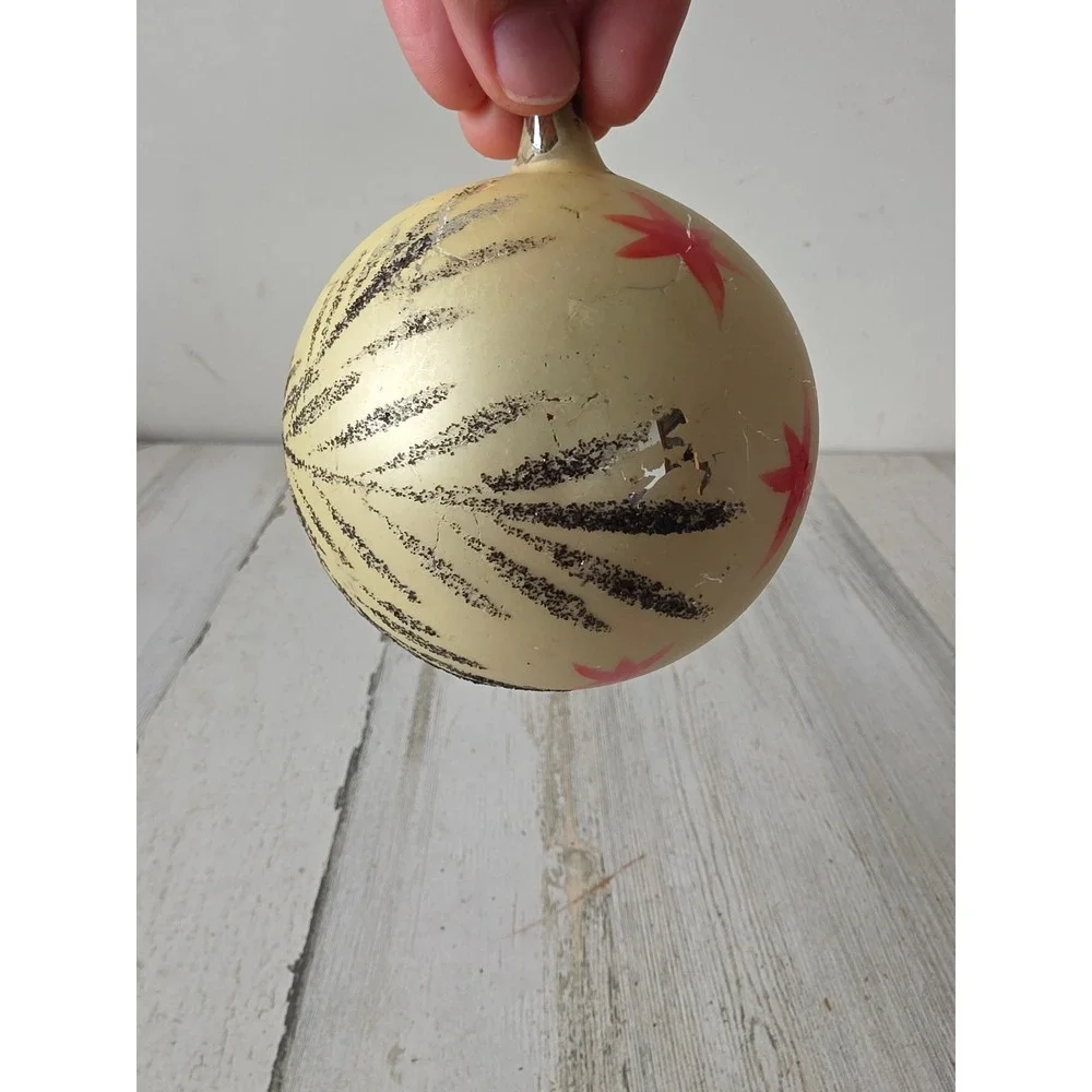 Vintage West Germany jumbo star ball ornament glass flower fern tree Xmas